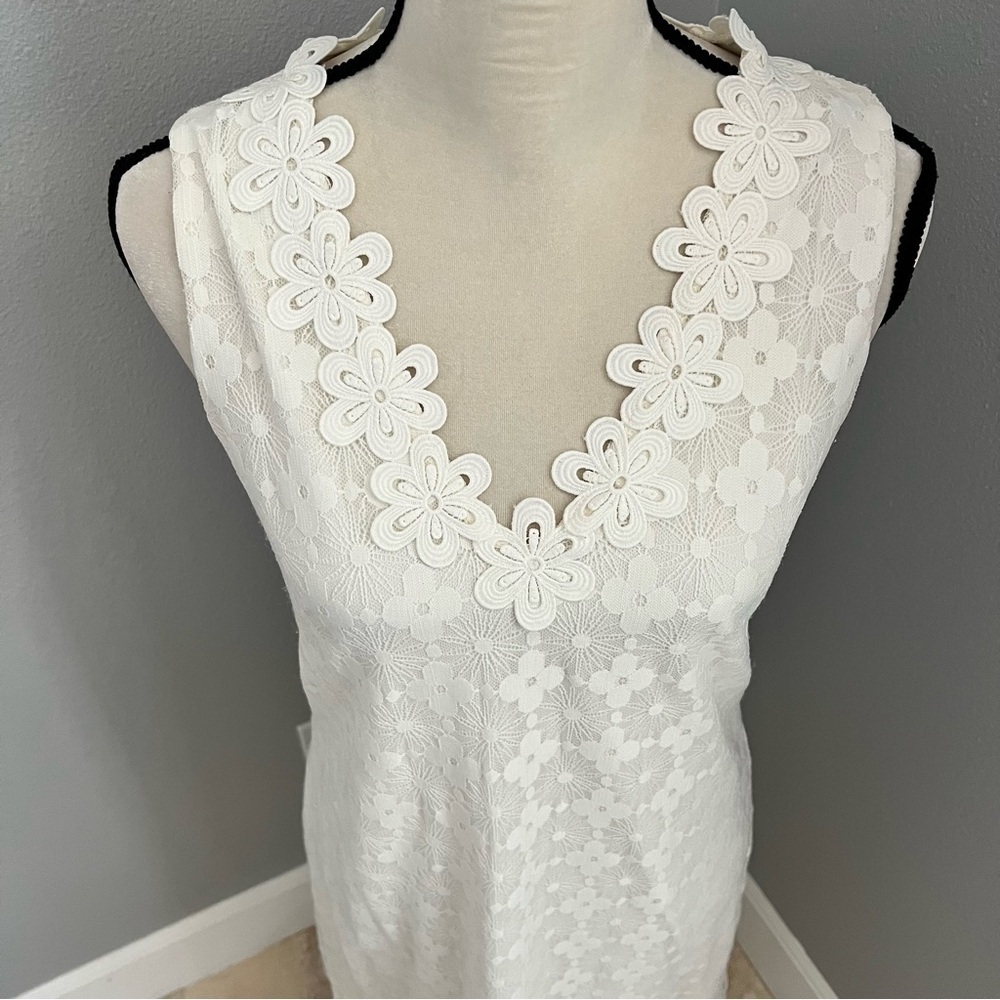 London Times White Midi Dress with Lace Trim - Picture 3 of 13